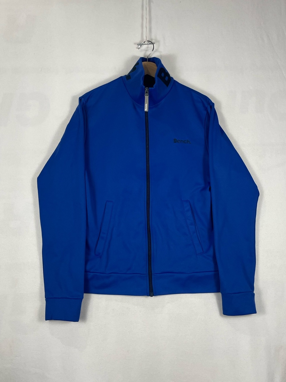 BENCH Full Zip Blue Full Zip Track Jacket Embroidered Neck Logo Sz M